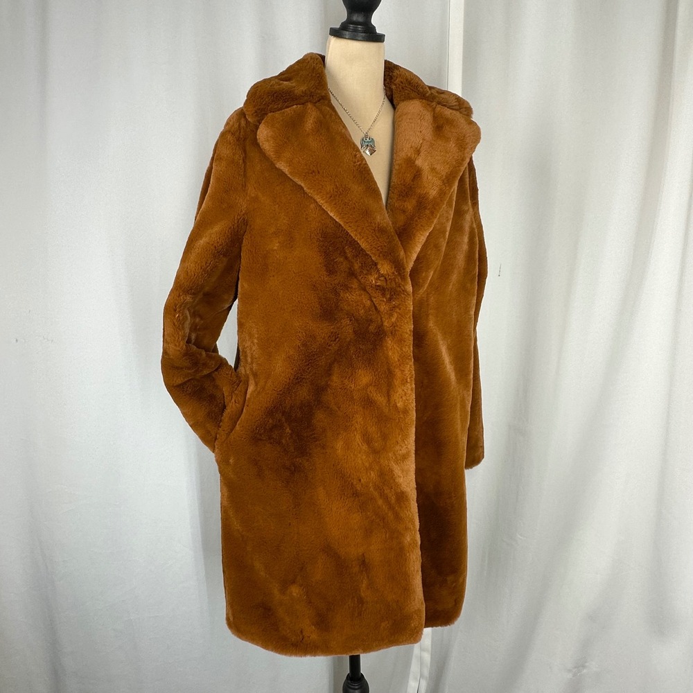 Marc New York Andrew Marc Women's S Cognac Brown Faux Fur Teddy Coat - Picture 2 of 15